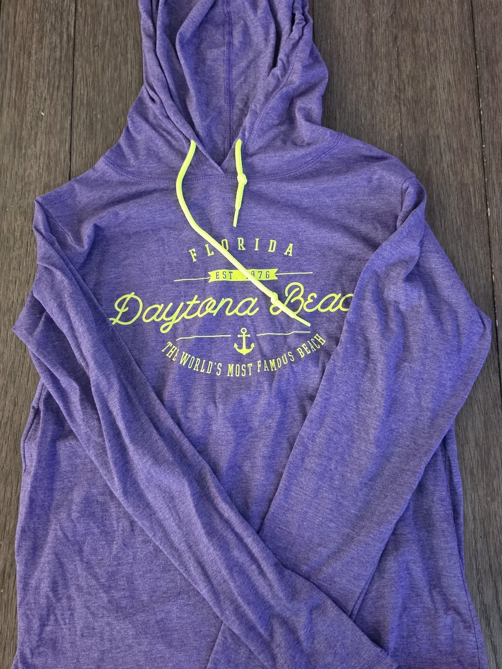 Women's Daytona Beach Purple Hooded Pullover with Neon Yellow Accent Size Small
